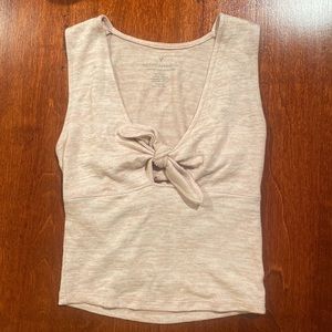 American Eagle Baby Pink and White Low Neck Tie Tank